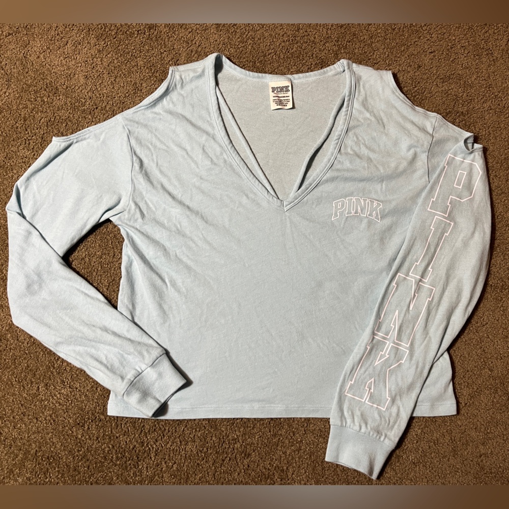 Victoria’s Secret PINK shoulder cut out cropped long sleeved tshirt with logo